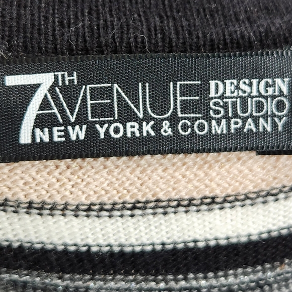 7th Avenue NWOT Black Tan White Grey Sparkly Asymmetrical Stripe Cardigan Medium - Picture 8 of 11